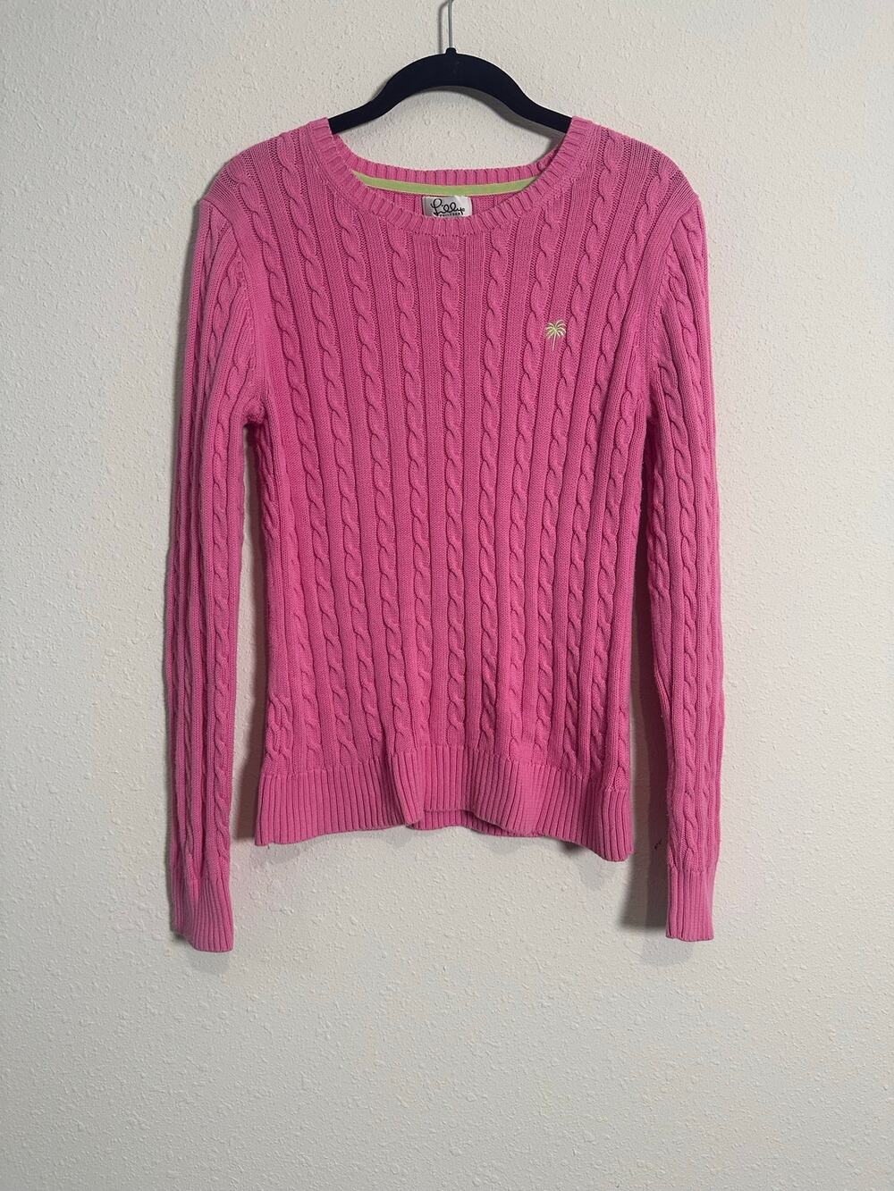 Lilly Pulitzer Women's Cable-Knit Sweater Pink 100% Cotton Size Medium